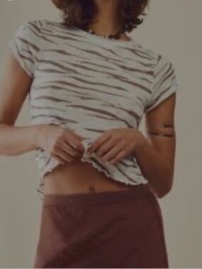 Free People x We The Free Be My Baby Tee Zebra Cream And Brown T-shirt Top XS